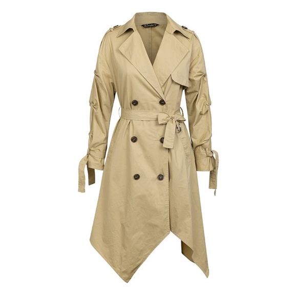 Women Light long coat Double breasted khaki - Picture 7 of 8